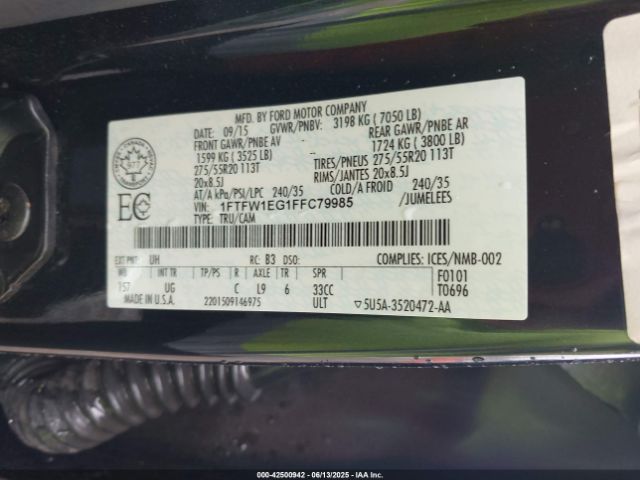 1FTFW1EG1FFC79985 Ford 2015