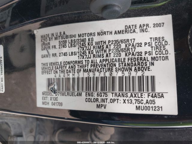 2007 MITSUBISHI ENDEAVOR 4A4MM31S97E075972 Photo 8