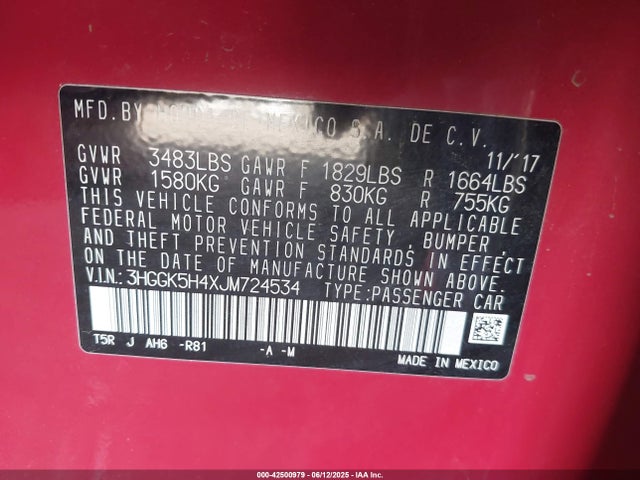 3HGGK5H4XJM724534 Honda l15b1