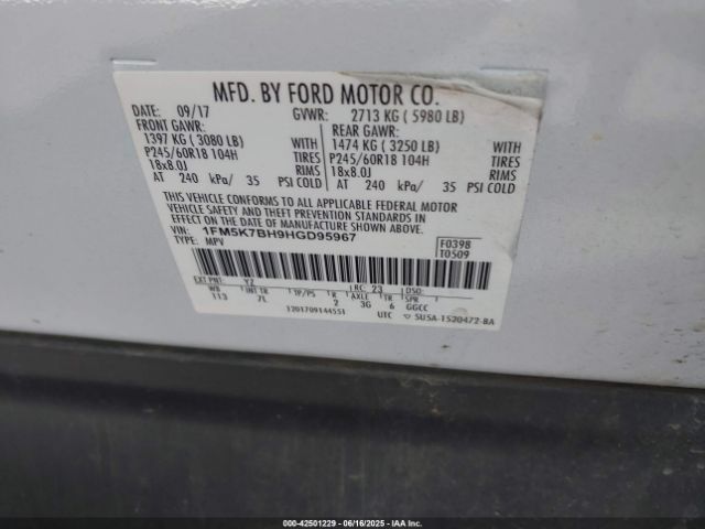 1FM5K7BH9HGD95967 Ford 2.3l gtdi