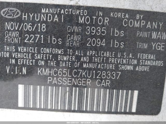 KMHC65LC7KU128337 Hyundai 2019
