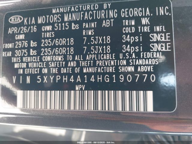 5XYPH4A14HG190770 KIA Sorento
