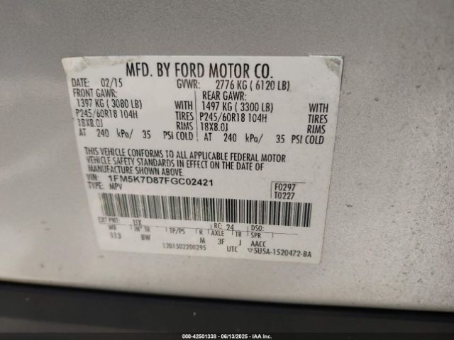 1FM5K7D87FGC02421 Ford Explorer