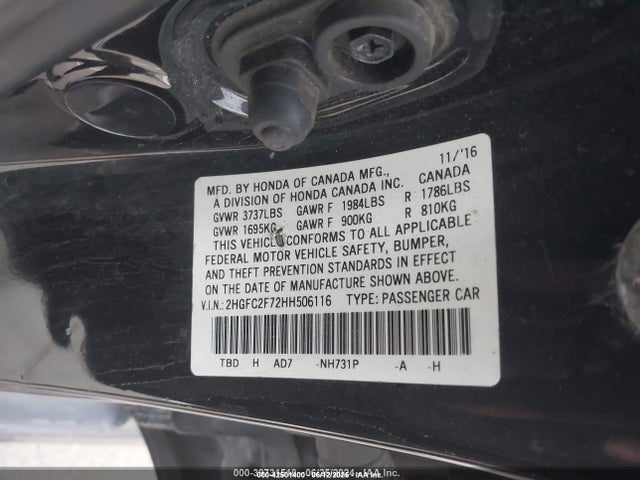 Aukcja sprzedaży 2017 Honda Civic Ex, vin: 2HGFC2F72HH506116, numer aukcji: 42501400