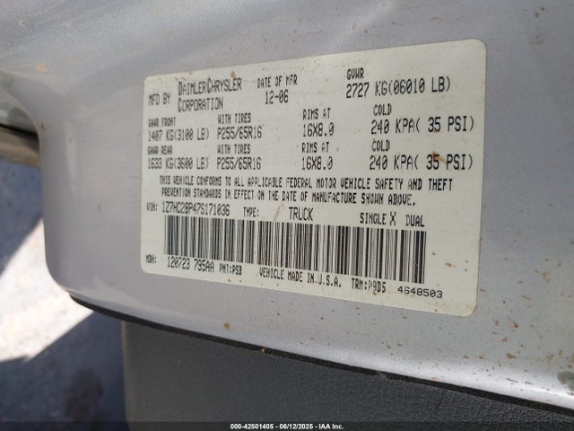 42501405 :رقم المزاد ، 1Z7HC28P47S171036 vin ، 2007 Mitsubishi Raider Se مزاد بيع