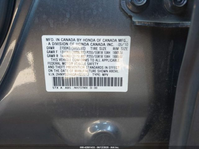 2010 ACURA MDX 2HNYD2H60AH522212 Photo 8