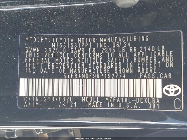 5YFB4MDE9RP192774 Toyota COROLLA LE