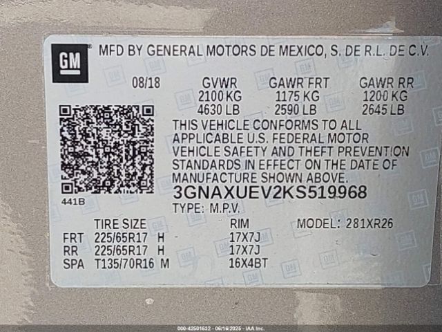 2019 CHEVROLET EQUINOX 3GNAXUEV2KS519968 Photo 8