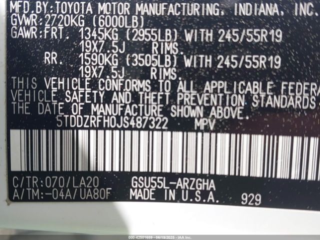 2018 TOYOTA HIGHLANDER 5TDDZRFH0JS487322 Photo 8