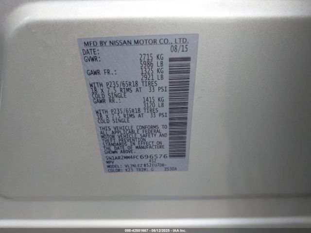 2015 NISSAN PATHFINDER 5N1AR2MM4FC696576 Photo 8