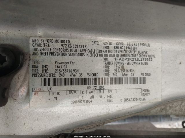 2018 FORD FOCUS 1FADP3K21JL279932 Photo 8