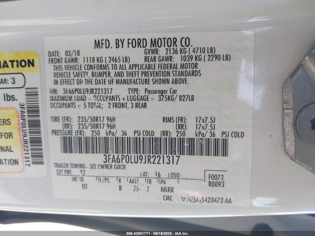 Ford 2.0l 4v atk hev 2018 3FA6P0LU9JR221317 Image 9