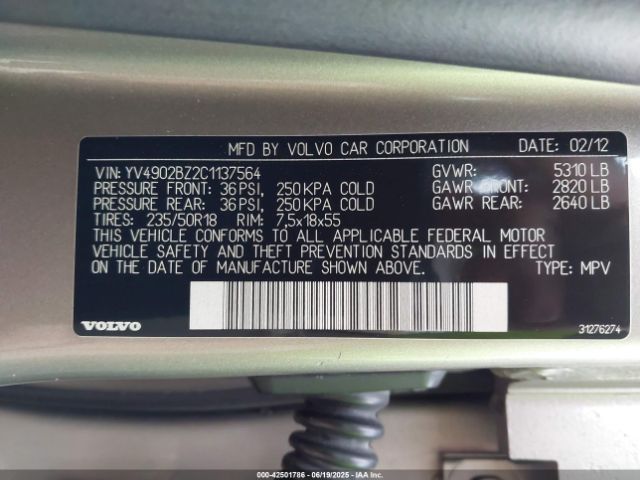 2012 VOLVO XC70 YV4902BZ2C1137564 Photo 8