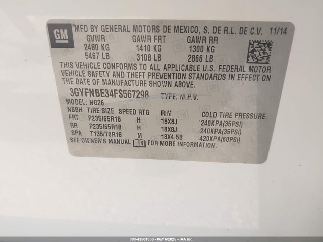 2015 CADILLAC SRX 3GYFNBE34FS567298 Photo 8
