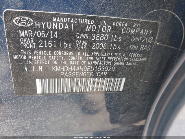 KMHDH4AH9EU153929 Hyundai dohc gdi nu