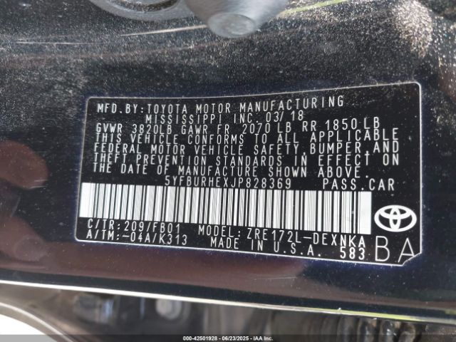 2018 TOYOTA COROLLA 5YFBURHEXJP828369 Photo 8