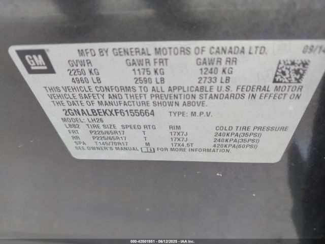 2GNALBEKXF6155664 Chevrolet EQUINOX 1LT