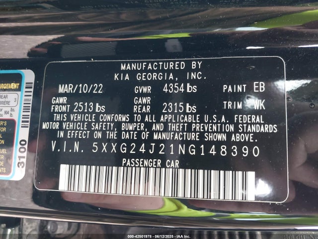 5XXG24J21NG148390 KIA t-gdi gamma ii