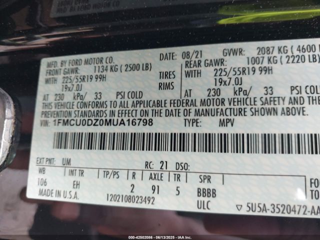 2021 FORD ESCAPE 1FMCU0DZ0MUA16798 Photo 8