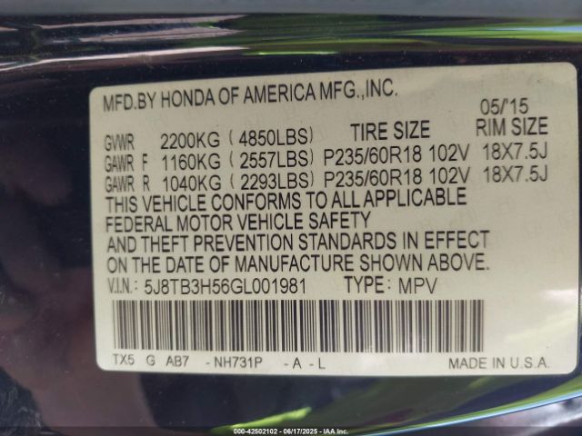 2016 ACURA RDX 5J8TB3H56GL001981 Photo 8