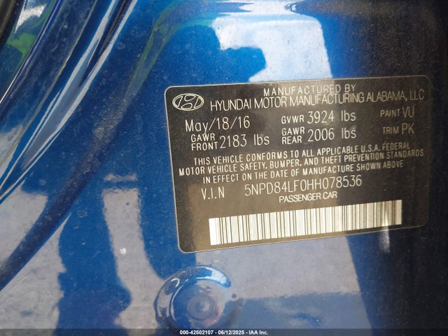 5NPD84LF0HH078536 Hyundai Elantra