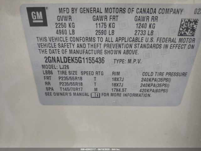 2GNALDEK5G1155436 Chevrolet lea - e85 max, aluminum