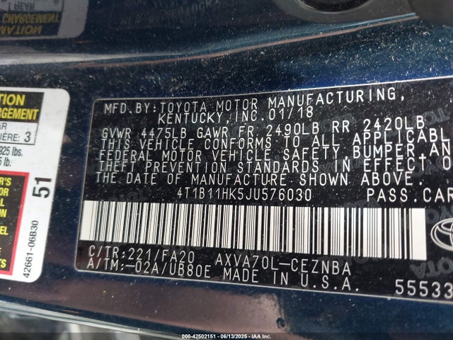 4T1B11HK5JU576030 Toyota a25a-fks