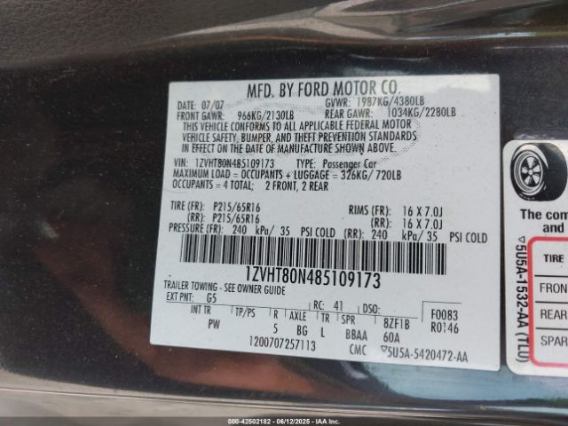 2008 FORD MUSTANG 1ZVHT80N485109173 Photo 8