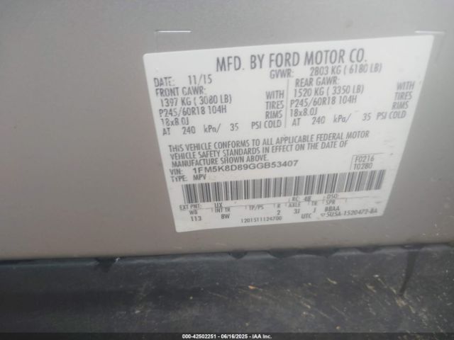 2016 FORD EXPLORER 1FM5K8D89GGB53407 Photo 8