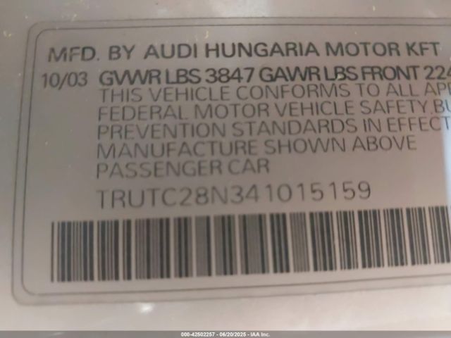 2004 AUDI TT TRUTC28N341015159 Photo 8