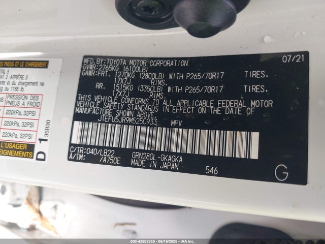 JTEFU5JR9M5250933 Toyota 1gr-fe