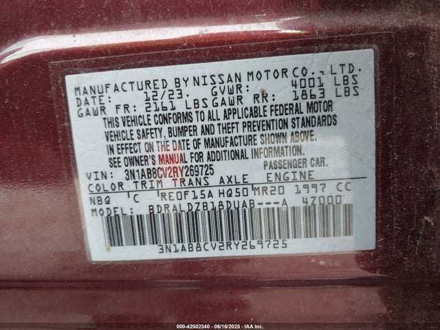 3N1AB8CV2RY269725 Nissan Sentra