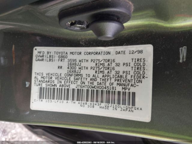 1999 LEXUS LX 470 JT6HT00W0X0045181 Photo 8