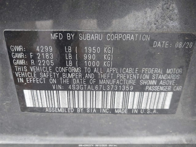 4S3GTAL67L3731359 Subaru 2020
