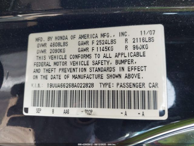 2008 ACURA TL 19UUA66268A022828 Photo 8