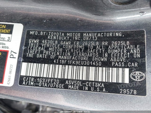 4T1BF1FK9EU301450 Toyota 2ar-fe