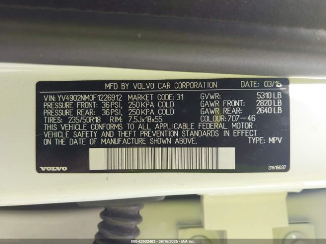 2015 VOLVO XC70 YV4902NM0F1226912 Photo 8