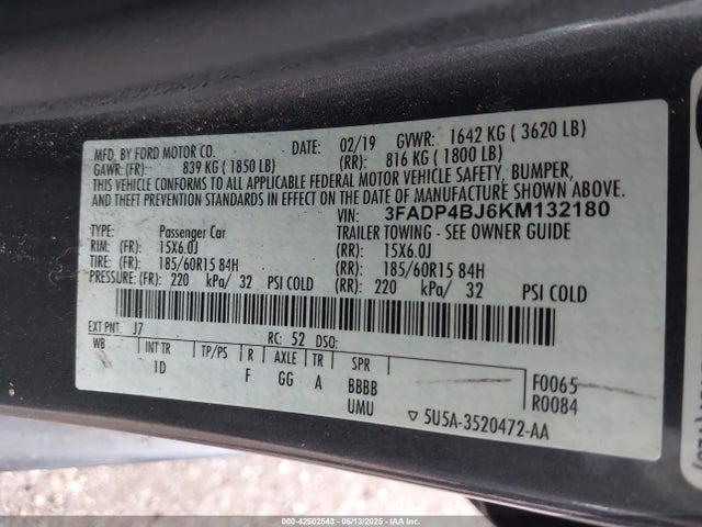 3FADP4BJ6KM132180 Ford 2019