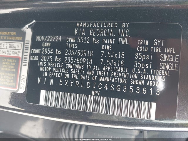5XYRLDJC4SG353613 KIA gdi theta-iii