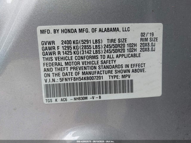 5FNYF8H54KB007201 Honda j35y6