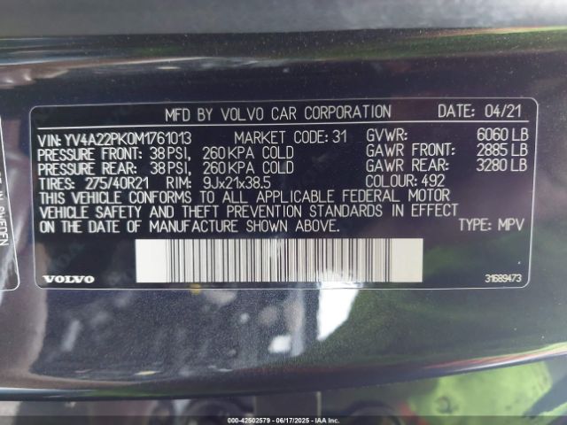 2021 VOLVO XC90 YV4A22PK0M1761013 Photo 8