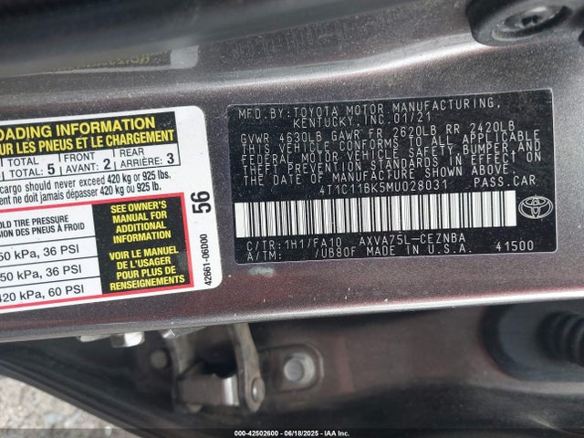 4T1C11BK5MU028031 Toyota a25a-fks