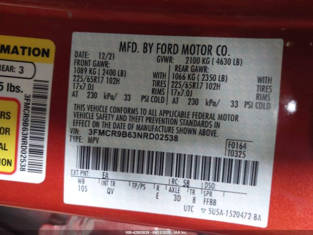 3FMCR9B63NRD02538 Ford Bronco Sport Big Bend