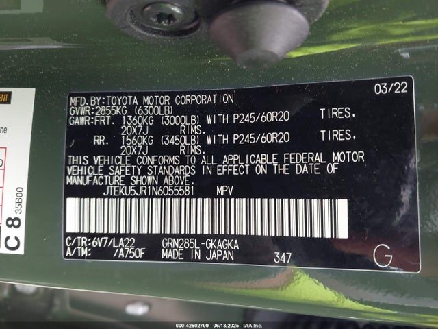 JTEKU5JR1N6055581 Toyota 1gr-fe