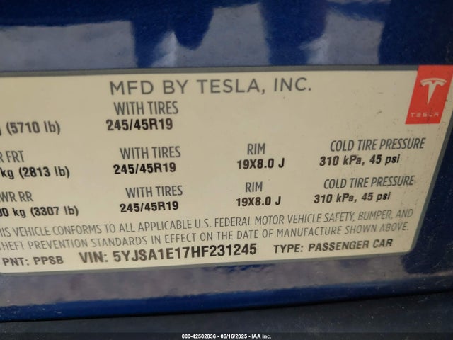 2017 TESLA MODEL S 5YJSA1E17HF231245 Photo 8
