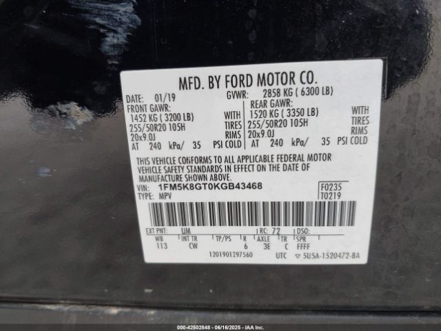 2019 FORD EXPLORER 1FM5K8GT0KGB43468 Photo 8