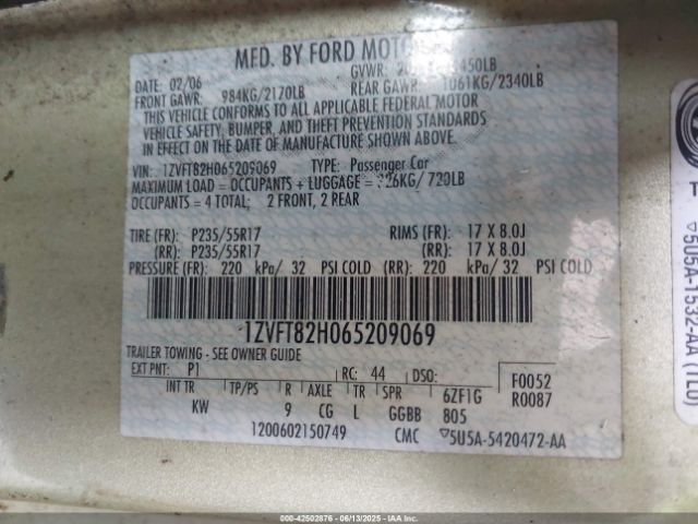 2006 FORD MUSTANG 1ZVFT82H065209069 Photo 8