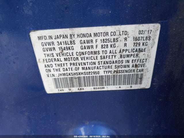 JHMGK5H5XHS022950 Honda l15b1/l15b3