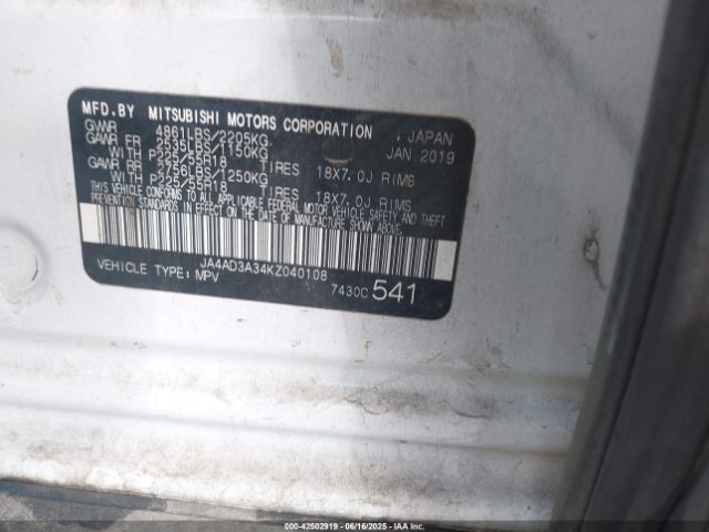 2019 MITSUBISHI OUTLANDER JA4AD3A34KZ040108 Photo 8