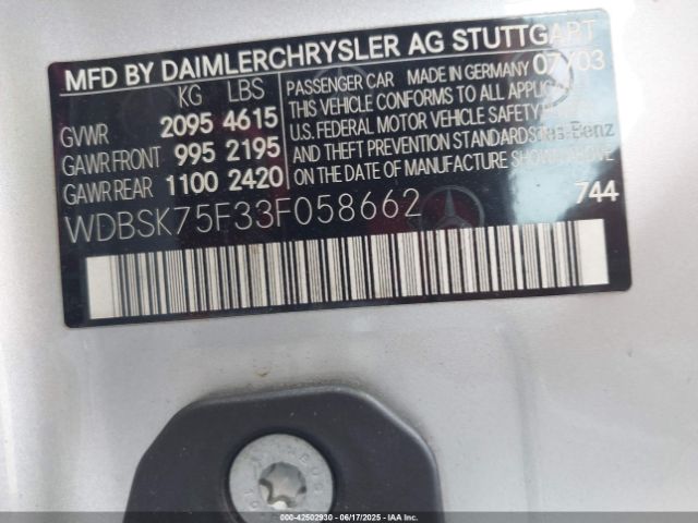 2003 MERCEDES-BENZ SL 500 WDBSK75F33F058662 Photo 8